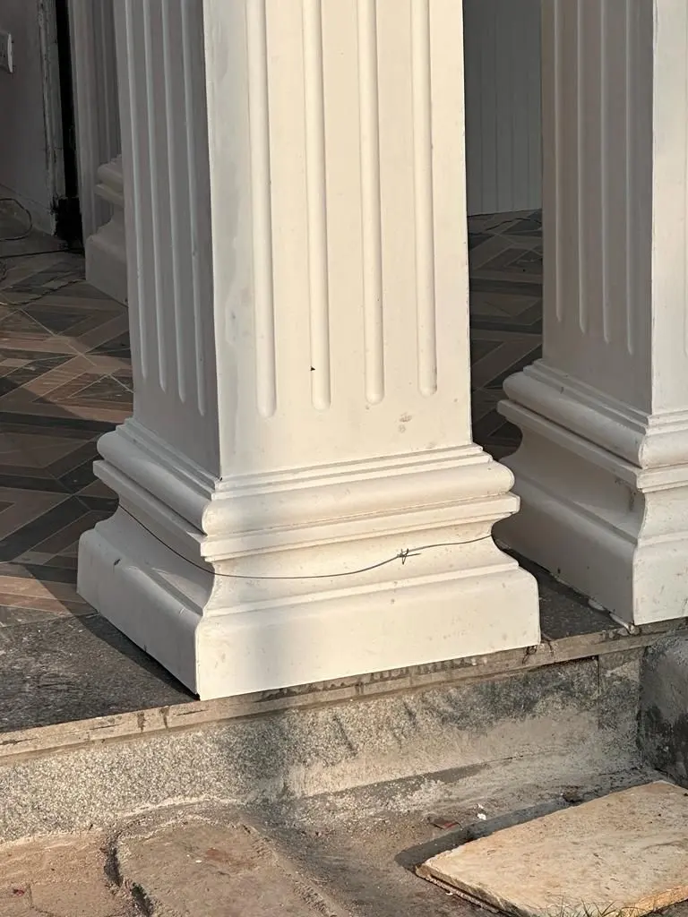 Bases of the paired fluted square columns at Princess Golf